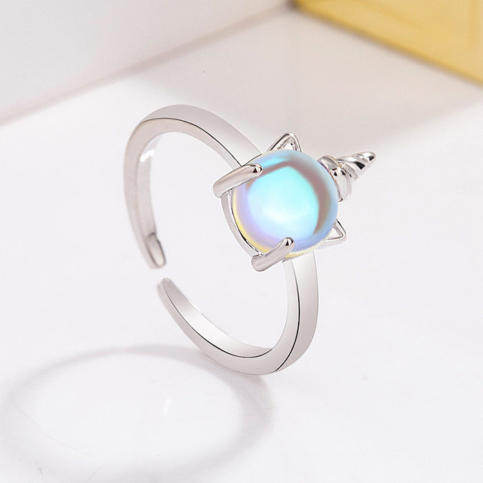 Cute Unicorn Copper Plating Moonstone Open Ring