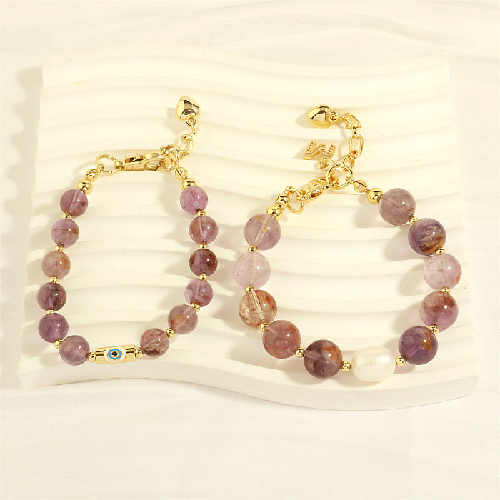 Bracelets plaqués or 18 carats avec perles de cuivre à œil irrégulier luxueux