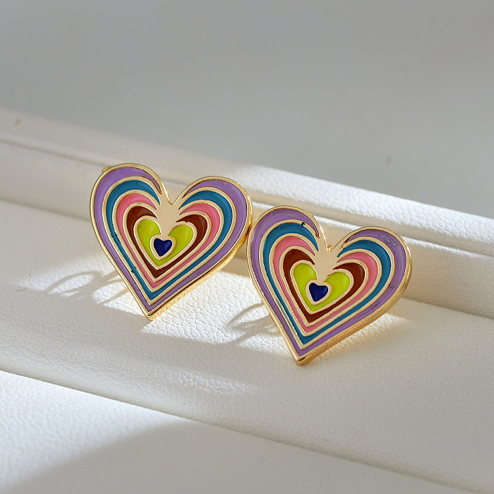 1 par de brincos de cobre esmaltados em forma de coração estilo simples