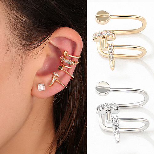 Clips d'oreille géométriques en cuivre plaqué Zircon, Style français Simple, Style coréen, 1 pièce