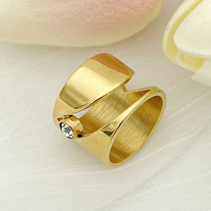 Wholesale Elegant Retro Simple Style Geometric Stainless Steel Layered Plating Inlay Gold Plated Zircon Rings