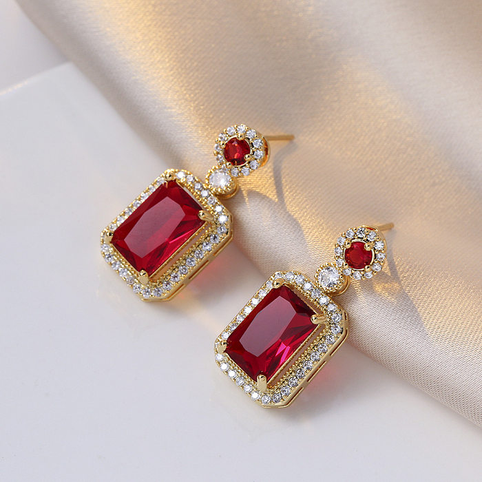 Luxurious Square Titanium Steel Inlay Zircon Women'S Rings Earrings Necklace