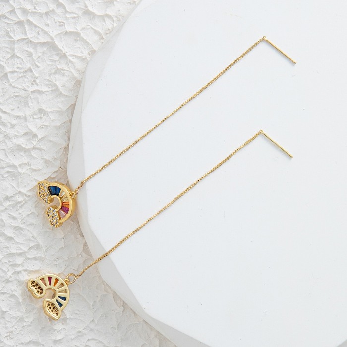 Línea de oreja chapada en oro de 1K con incrustaciones de arcoíris, estilo coreano, 18 par