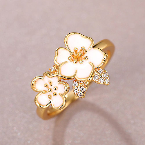Sweet Flower Copper Inlay Artificial Gemstones Rings