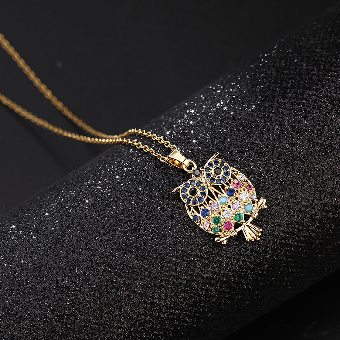 Cute Simple Style Owl Copper Plating Inlay Zircon Pendant Necklace