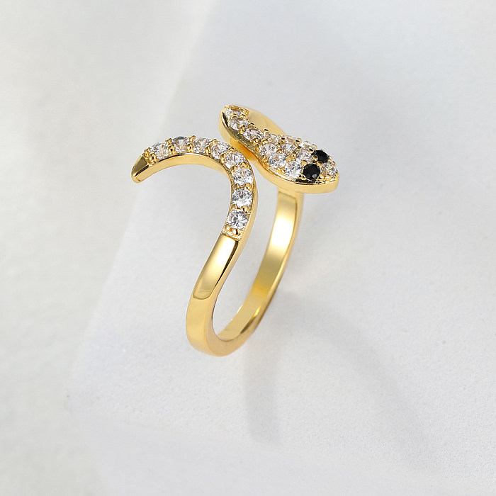Simple Style Snake Copper Plating Inlay Zircon 18K Gold Plated Rings