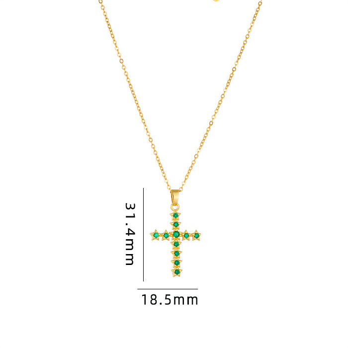 Streetwear Cross Titanium Steel Copper Plating Inlay Zircon Pendant Necklace