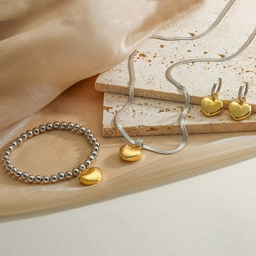Einfache Art-Herz-Form-Kupfer-Inlay-Zirkon-Armband-Ohrring-Halskette