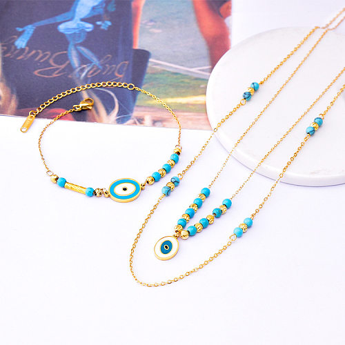 INS Style décontracté ovale oeil titane acier perlé émail placage Bracelets collier