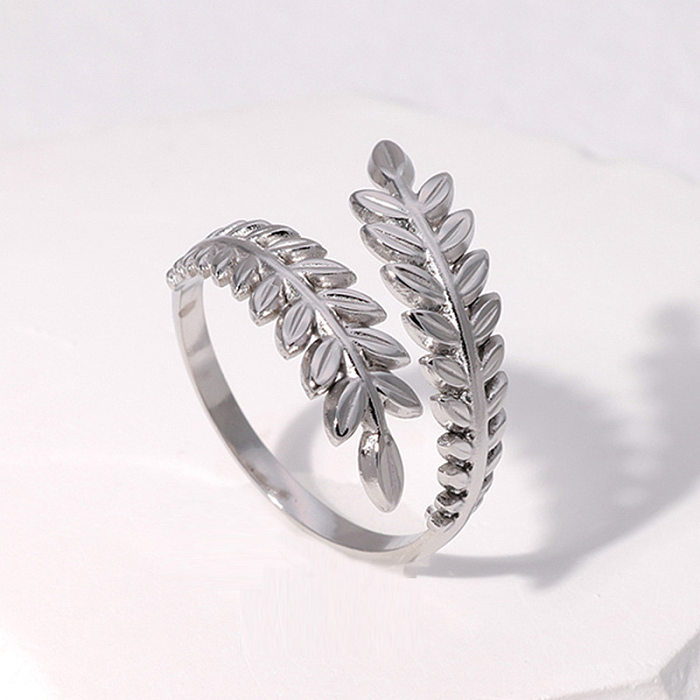 Vintage Style Simple Style Leaves Stainless Steel Gold Plated Silver Plated Open Ring In Bulk