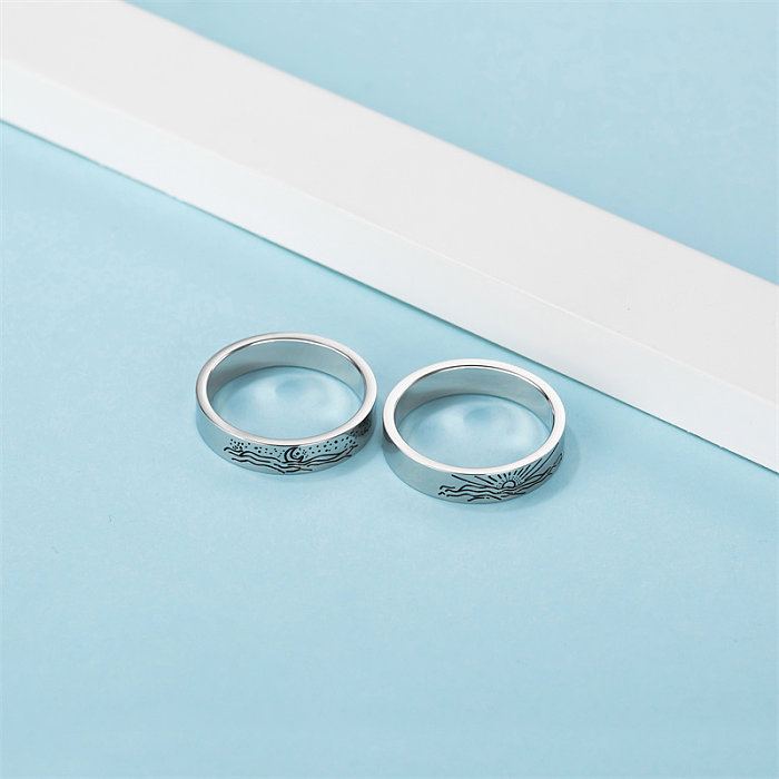 Wholesale Cute Simple Style Classic Style Star Moon Stainless Steel Titanium Steel Polishing Laser Rings
