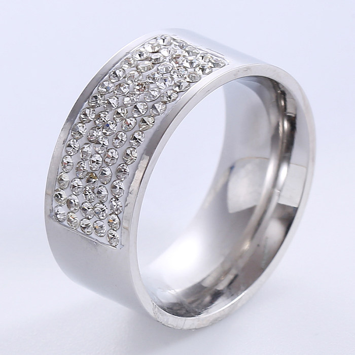 Luxueux romantique couleur unie placage en acier inoxydable incrusté de strass plaqué or 18 carats anneaux plaqués or Rose