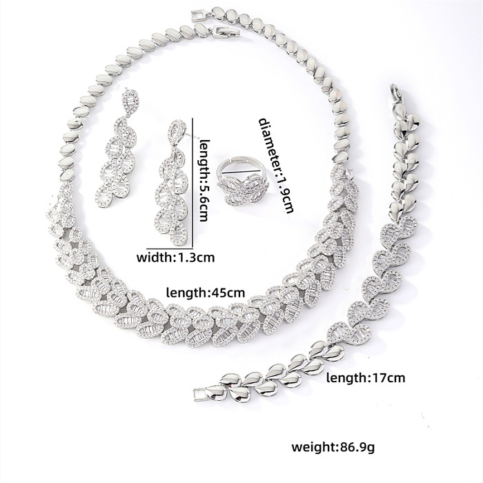 Elegante, glänzende, geometrische Verkupferungs-Inlay-Zirkon-Armbänder, Ohrringe, Halskette