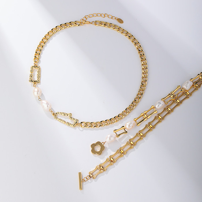 Collier géométrique en cuivre plaqué or 18 carats, Style Vintage, vente en gros de perles artificielles