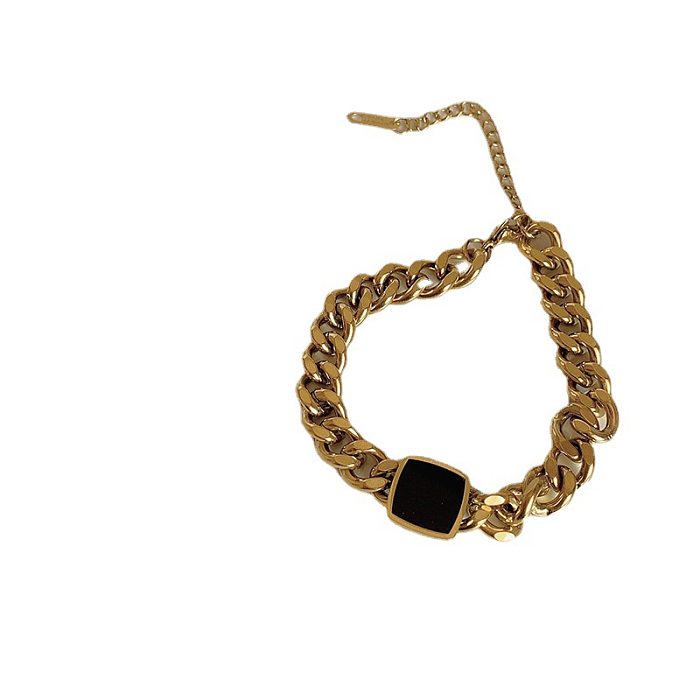 Collar de pulseras de anillos de piedras preciosas artificiales con incrustaciones de acero de titanio cuadrado de moda