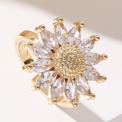 Retro Streetwear Flower Copper Inlay Zircon Open Rings