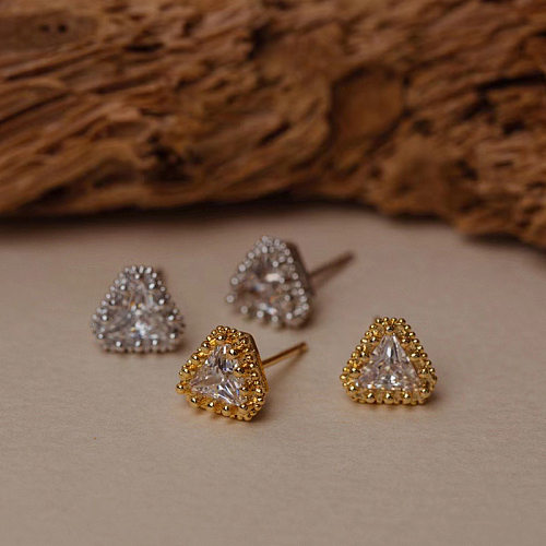 1 paire de clous d'oreilles en cuivre et Zircon, Style Simple, incrustation de placage triangulaire