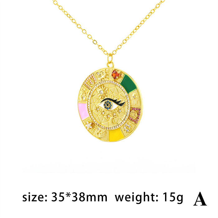 Streetwear Devil'S Eye Copper Enamel Plating Inlay Zircon 18K Gold Plated Pendant Necklace