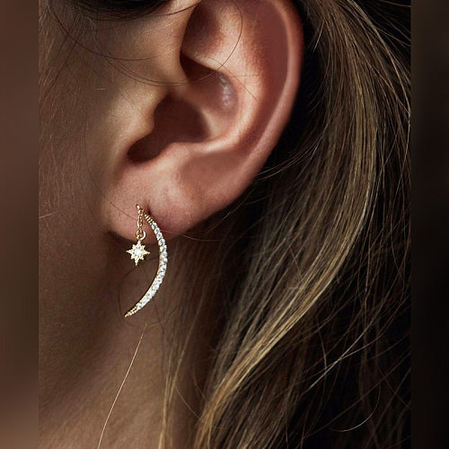 Simple Style Star Copper Inlay Rhinestones Earrings 1 Pair
