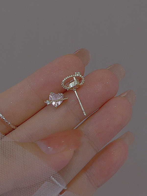 1 Pair Simple Style Heart Shape Plating Inlay Sterling Silver Copper Zircon Ear Studs