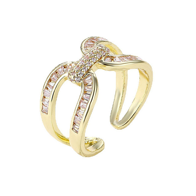 Hip-Hop Geometric Copper Plating Inlay Zircon Gold Plated Open Ring