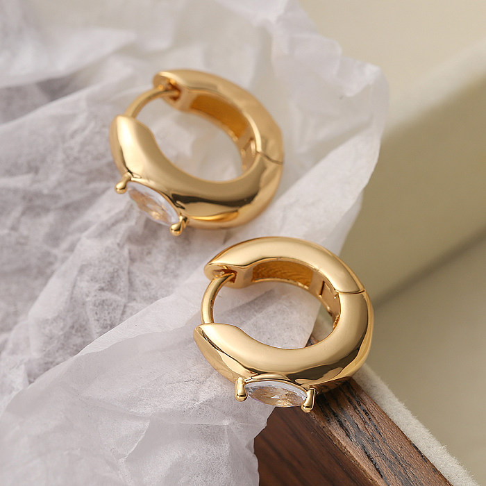 1 Pair Simple Style Devil'S Eye Copper Plating Inlay Zircon 18K Gold Plated Hoop Earrings