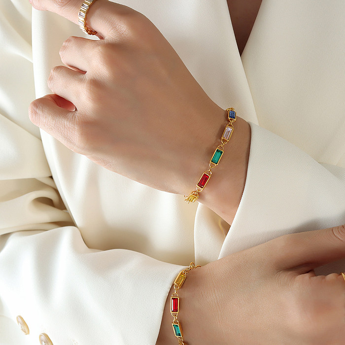 Collier de bracelets plaqué or 18 carats avec incrustation de placage en acier titane carré brillant