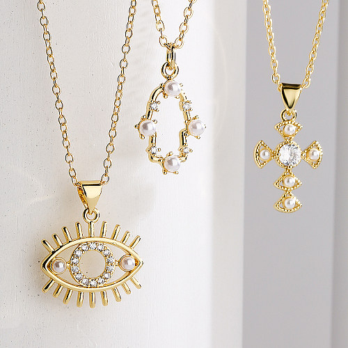 1 Stück Fashion Eye Kupfer Inlay Künstliche Perlen Zirkon Anhänger Halskette