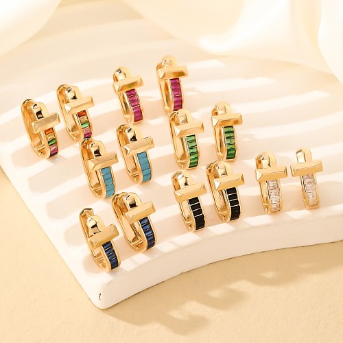 1 Pair Casual Square Inlay Copper Zircon Ear Studs