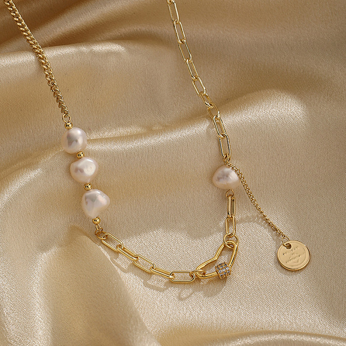 Herzförmige Halskette im IG-Stil mit Kupferperlenbeschichtung und Zirkoneinlage, 18 Karat vergoldet