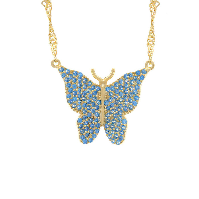 Retro Butterfly Copper Gold Plated Zircon Pendant Necklace In Bulk