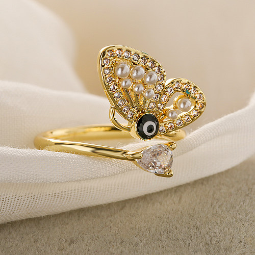 1 pièce mode papillon cuivre placage incrustation perle Zircon anneau ouvert