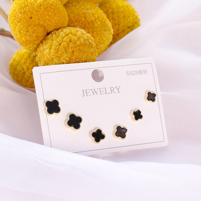 Fashion Flower Copper Inlay Artificial Gemstones Ear Studs 3 Pairs