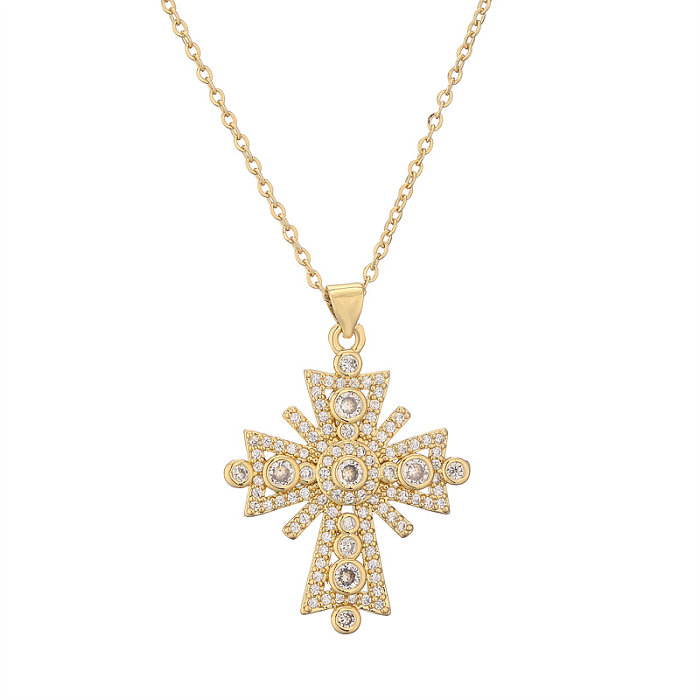 IG Style Simple Style Cross Copper Plating Inlay Zircon Gold Plated Pendant Necklace