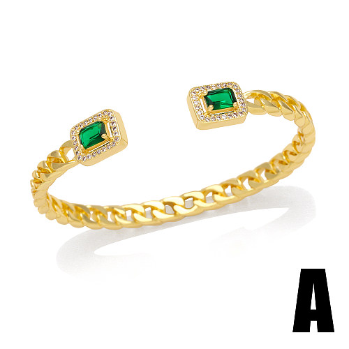 Simple Style Square Copper Plating Inlay Zircon 18K Gold Plated Bangle