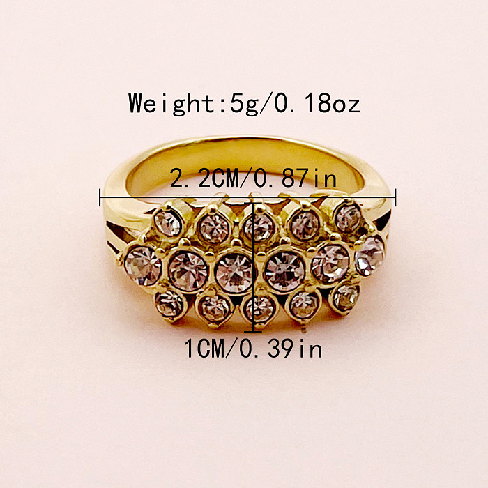 Anéis banhados a ouro de zircônia com revestimento geométrico luxuoso estilo vintage em aço inoxidável
