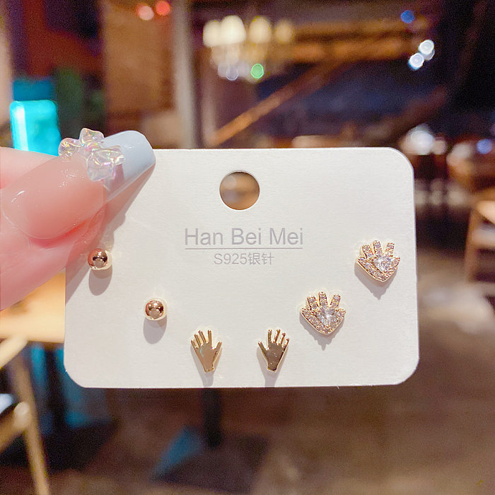 Cute Star Moon Bow Knot Copper Inlay Zircon Ear Studs 1 Set