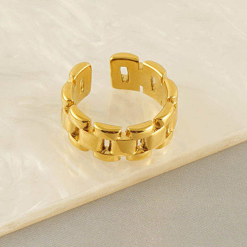 Punk estilo simples cor sólida chapeamento de aço inoxidável 18K banhado a ouro anel de banda larga anel aberto