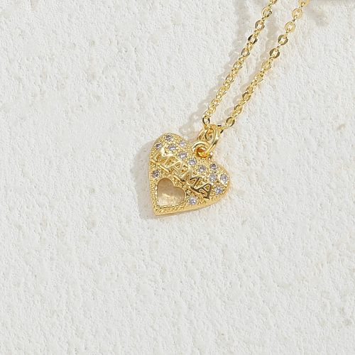 IG Style Love Heart Shape Copper Plating Hollow Out Inlay Zircon 14K Gold Plated Pendant Necklace
