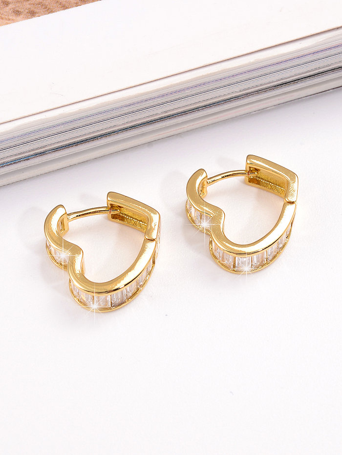 1 Pair IG Style Sweet Heart Shape Plating Inlay Copper Zircon 18K Gold Plated Earrings