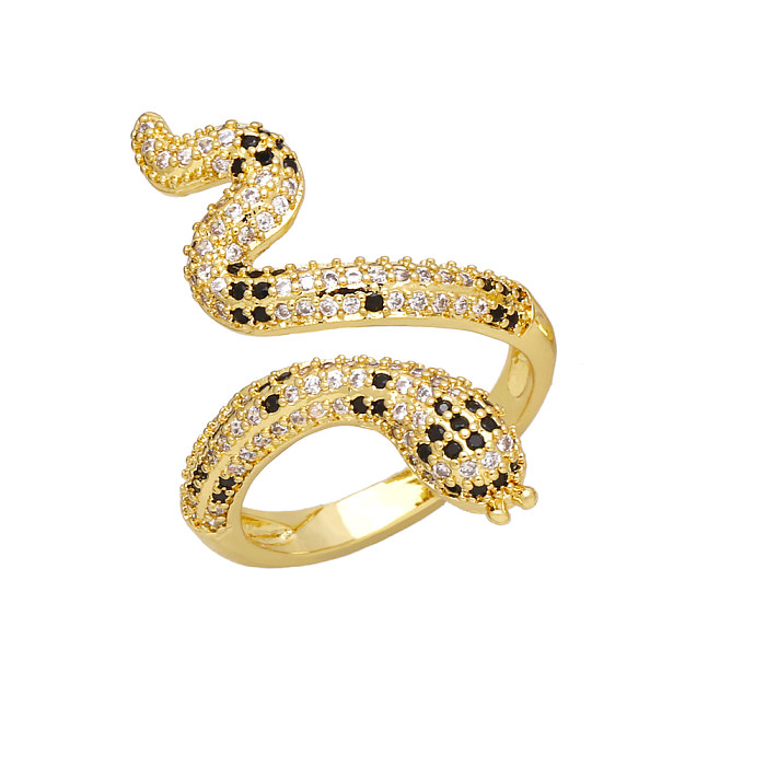 IG Style Snake Copper Plating Inlay Zircon 18K banhado a ouro anéis abertos