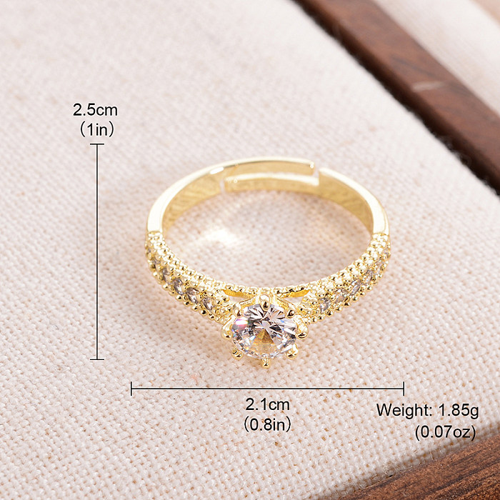 IG Style Shiny Round Copper Plating Inlay Zircon 14K Gold Plated Open Rings