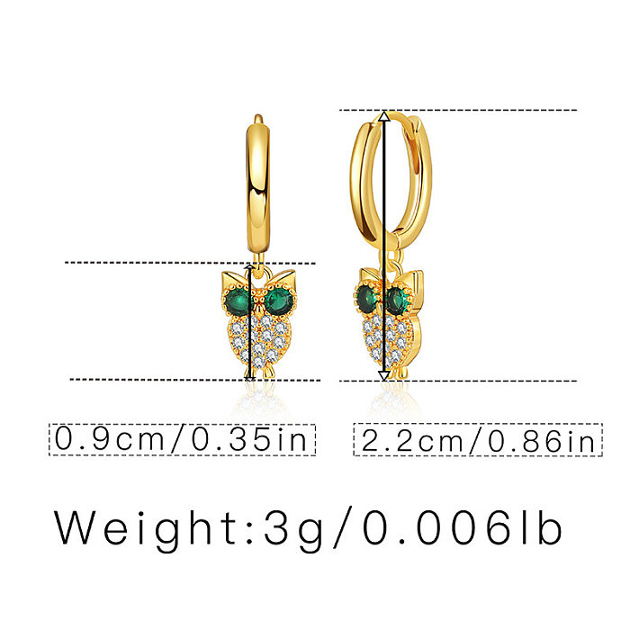 1 Pair Simple Style Cat Inlay Copper Zircon Earrings