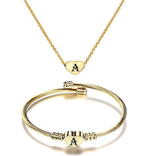 Fashion Heart Shape Titanium Steel Bracelets Necklace 1 Set