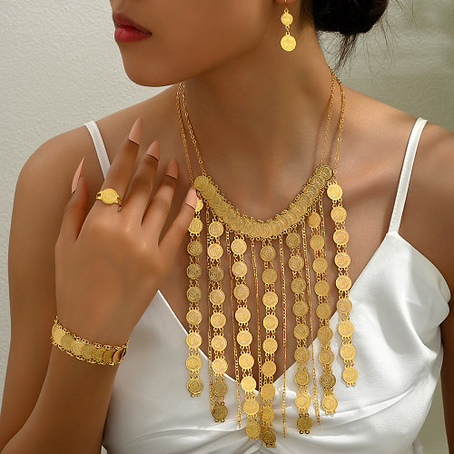 Elegante Glam Lady Geométrica Borla De Cobre Chapado En Oro De 18 Quilates Anillos Pendientes Collar
