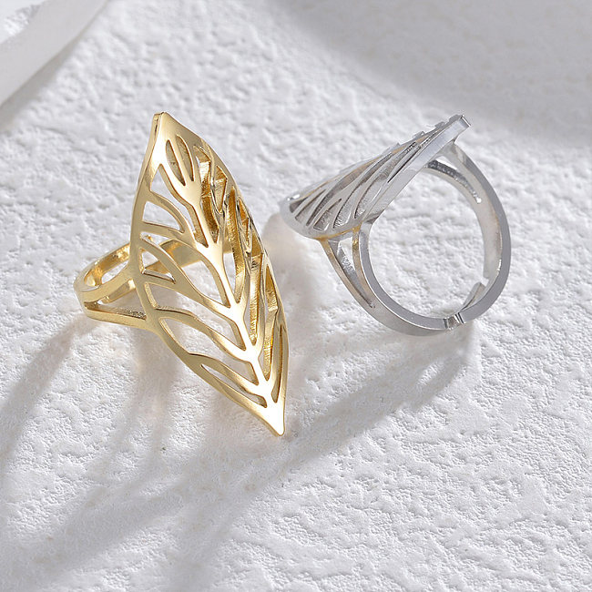 Casual Simple Style Leaves Stainless Steel Plating Hollow Out 14K Gold Plated Open Rings