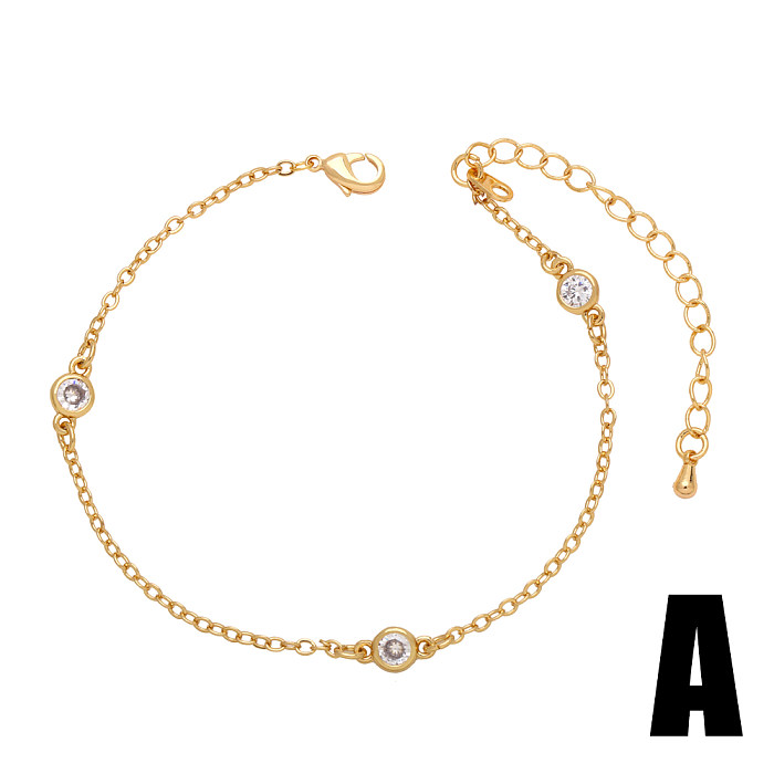 Bohemian Simple Style Round Copper Enamel Plating Inlay Zircon 18K Gold Plated Bracelets