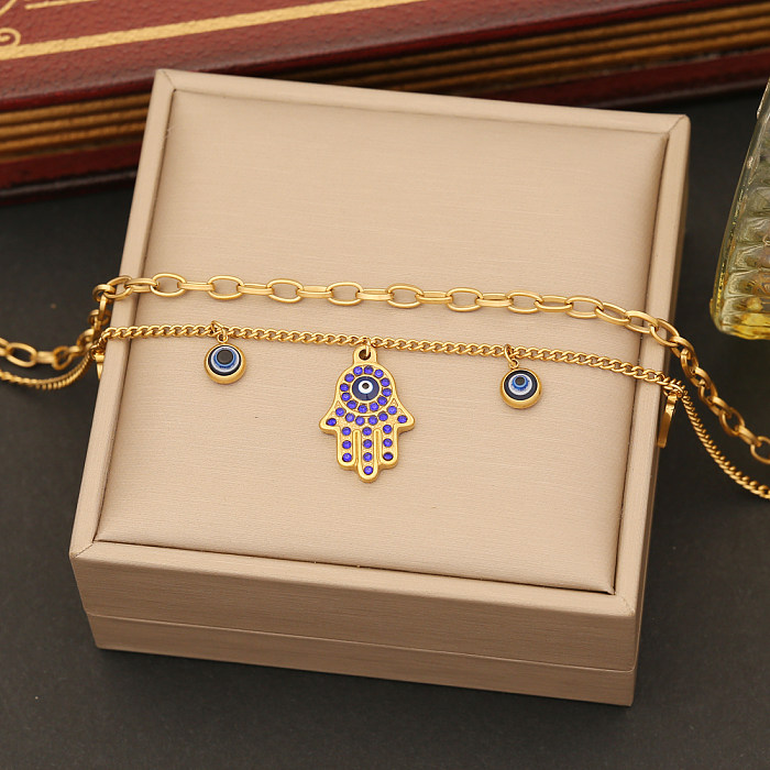 Casual Commute Palm Eye Stainless Steel Plating Inlay Artificial Rhinestones Bracelets Earrings Necklace