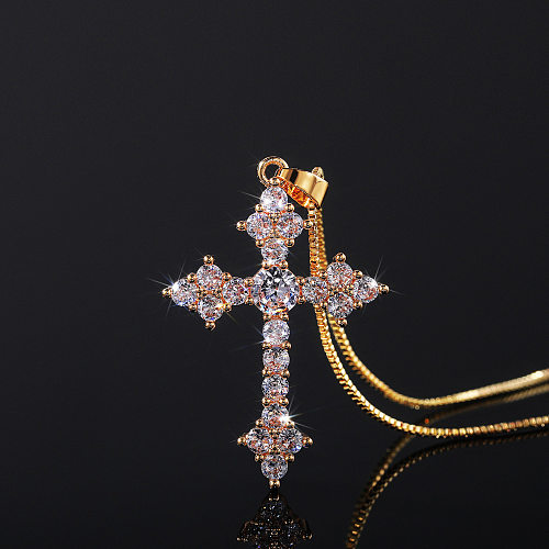 European And American Fashion Cross Zircon Copper Necklace