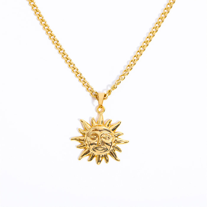 Glam Retro Sun Palm Heart Shape Copper Plating Inlay Zircon 18K Gold Plated Pendant Necklace